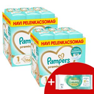 Pampers Premium Care 2 Miesięczny Zestaw Pieluszek 2-5kg Newborn 1 (312szt) + Chusteczki w prezencie 146266068 - Pampers Pielucha