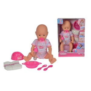 Simba New Born Baby Puppe mit Zubehör, einschließlich einer Flasche, Töpfchen, Schüssel, Löffel, Gabel und Windel - Simba Toys Baba