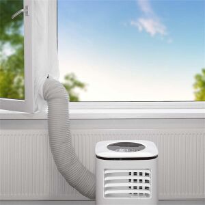 Nedis ACWS4M air conditioner window seal in use, sealing window with AC unit hose - Nedis