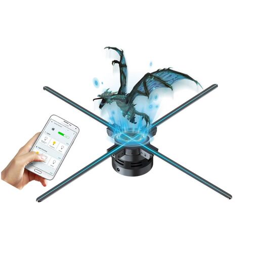 Holografikus HD ledes ventilátor 3D hologramm kivetítő telefonos applikációval, 3D sárkány hologramm vetítés