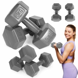 Dumbbells sześciokątne zestaw 2x3 kg ciężarki do ćwiczeń obciążniki fitness szare modernhome 125093327