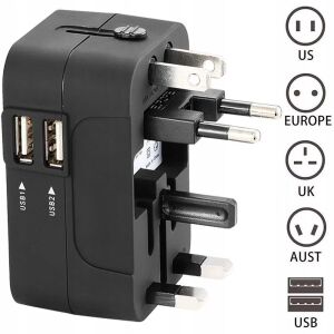 Adaptor incarcator universal de calatorie cu 2xUSB pentru EU, USA, UK, AUST, Negru 126694655 - Adaptoare de rețea