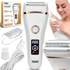 Rasor electric Renew Force 3 în 1, care prezintă dispozitivul, cablul USB, peria de curățare, capacul de protecție și ambalajul - Aparate si accesorii pentru infrumusetare