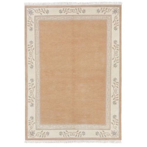 Bakero Classica sárgabarack szőnyeg, 70x140 cm, kézi csomózású gyapjú szőnyeg virágos szegéllyel