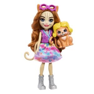 Enchantimals Puppe mit Haustierfigur: Puppe im Katzen-Design mit Modeaccessoires - Mattel