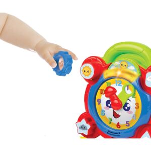 Gyermek kéz a Winfun Time for Fun Learning Clock-kal játszik, egy színes, fényekkel és hangokkal ellátott oktató játék - Winfun