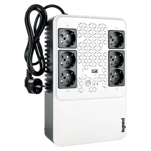 UPS Legrand MULTIPLUG 600, 600VA/360W, 6 gniazd standardowych niemieckich, ładowarka USB, biały
