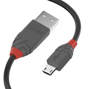 Zbliżenie złączy kabla Lindy USB do MicroUSB - Kabel USB