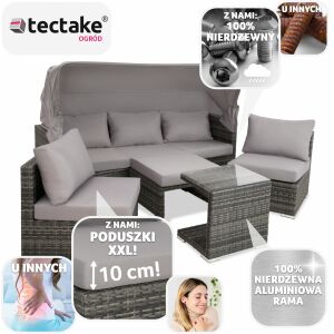 Zestaw mebli ogrodowych San Marino Tecttake z poduszkami XXL, składanym daszkiem i regulowanym oparciem - TecTake Zestaw do siedzenia w ogrodzie