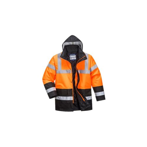 Portwest Hi-Vis Kéttónusú Traffic kabát, jól láthatósági munkaruha, narancssárga és fekete biztonsági kabát