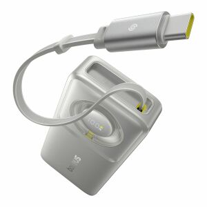 Szürke Baseus Free2Pull 10000mAh power bank USB-C kábellel, ferde nézet - Baseus