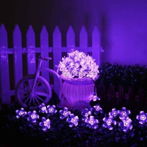 Napelemes fényfüzér, 50 LED, cseresznyefa virág design, lila Sakura, 5m, kültéri 125143533