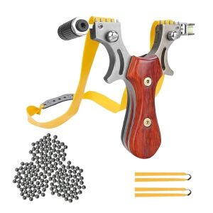 Sada laserových prakov so 100 kovovými guličkami, 11,5 cm, boloboc, drevená rukoväť, hnedá 125143921 - Šport a voľný čas