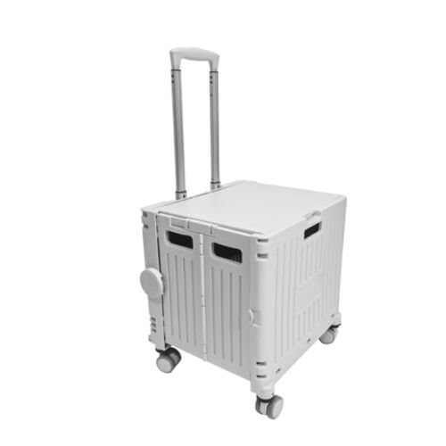 Carucior pliabil, sistem blocare, maner extensibil, capac retractabil, 30L, 38x32.5x39 cm, Alb