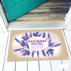 Vicces 'Nagymama Hotel' lábtörlő levendula mintával, üdvözlő szőnyeg nagymama házához - Vicces ajándék