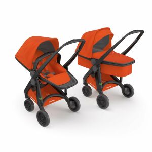 2 in 1 Kinderwagen, Greentom, 100% ökologisch, Schwarz Orange