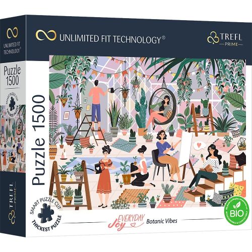 Trefl Prime UFT 1500-teiliges Puzzle, Botanic Vibes, mit einer farbenfrohen Illustration von Menschen in einem Gewächshaus mit Pflanzen