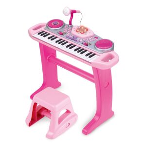 Комплект Winfun Keyboard Rock Star, розова електронна клавиатура с микрофон и стол, детска играчка инструмент - Свирене на музикален инструмент