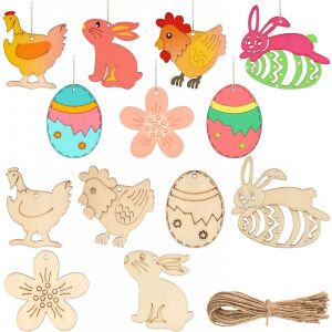 Set de 48 pandative de Paste Powmag, lemn, natur, 7,5-10 cm 125156338 - Decorațiuni de Paște