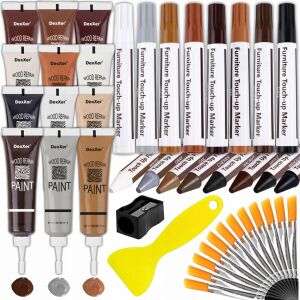 Kit reparatii suprafete din lemn NewEvo, 8 Markere cu Cerneala Uleioasa, 8 Creioane Cerate, 12 Tuburi Vopsea, 12 Pensule, Ascutitoare 125156397 - Îngrijirea și curățarea mobilei