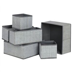 Set de 6 organizatoare de sertare din țesătură gri, NewEvo, pentru haine, lenjerie intimă, șosete, cosmetice, accesorii, bijuterii, documente - Depozitare și organizare