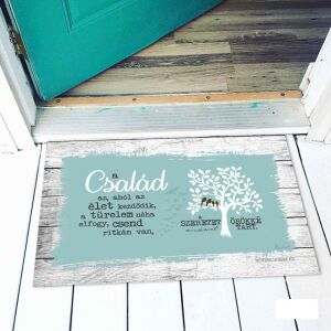 Családi lábtörlő 'A család az, ahol az élet kezdődik' idézettel, dekoratív bejárati szőnyeg - Vicces ajándék