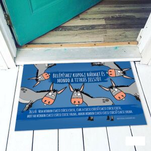 Vicces lábtörlő szamár mintával és a 'Belépéshez kopogj hármat és mondd a titkos jelszót' szöveggel - Vicces ajándék