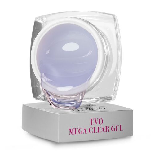 Evo Mega Clear Gel, 50g, átlátszó építő zselé, professzionális használatra, gyors kötés, magas fényű, anti-hő technológia - Mystic Nails