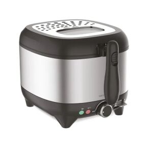 Olajsütő rozsdamentes acélból, kivehető kosárral és kivehető tartállyal, 2,5 literes kapacitással - Olajsütő