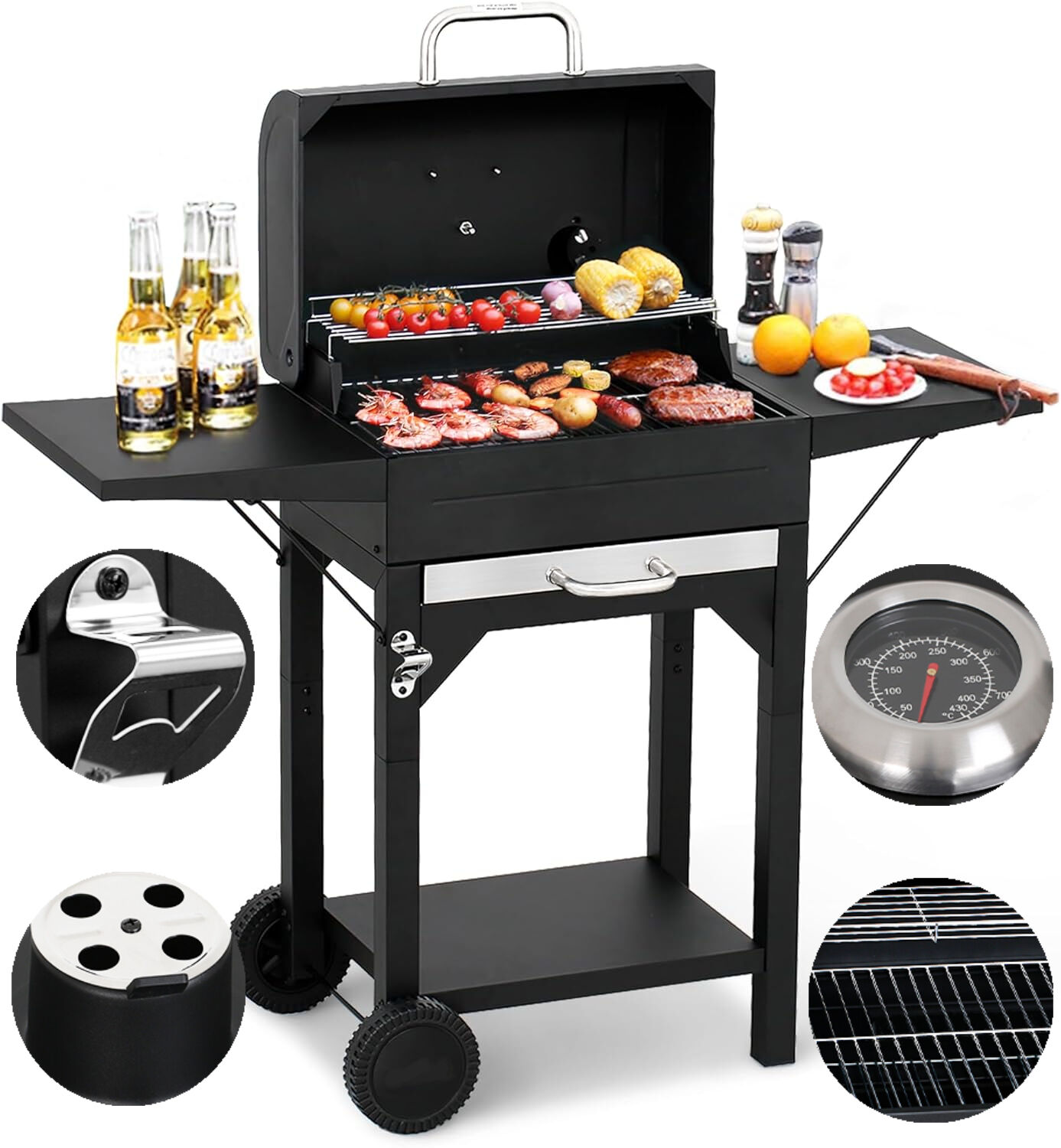 Landgraf faszenes Grill 48x32cm sütőfelület, beépített hőmérő