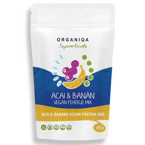 Organiqa bio acai-banán vegán fehérje 400 g 125242620