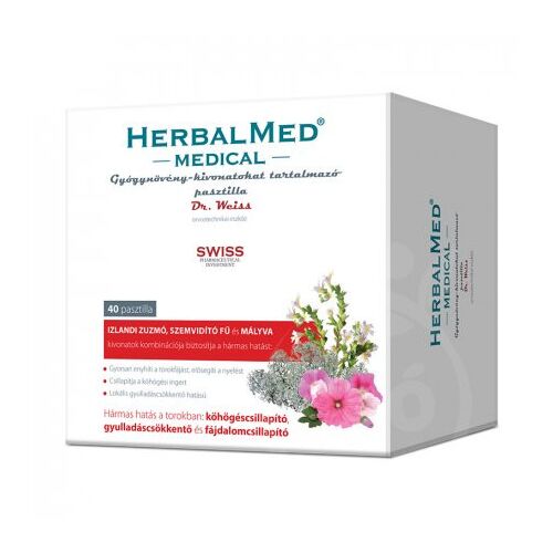 Herbalmed Medical torokfertőtlenítő pasztilla, 40 darabos, köhögés és torokfájás enyhítésére - Köhögés és megfázás elleni készítmény