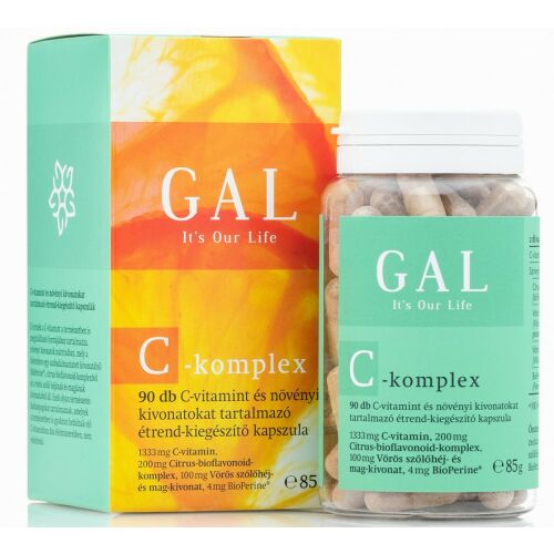 GAL C-komplex 90 kapszula étrend-kiegészítő 1333mg C-vitaminnal, 200mg citrus bioflavonoid komplex, 100mg vörös szőlőhéj és mag kivonattal, 4mg BioPerine