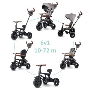 QPLAY Rito Deluxe 6 in 1 Tricycle, Grey, 10-72 months, multiple views - QPlay Tricycle