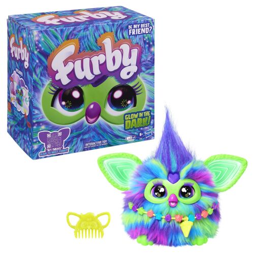 Furby Galaxy Glow In The Dark Интерактивна играчка, цветна плюшена играчка с гребен