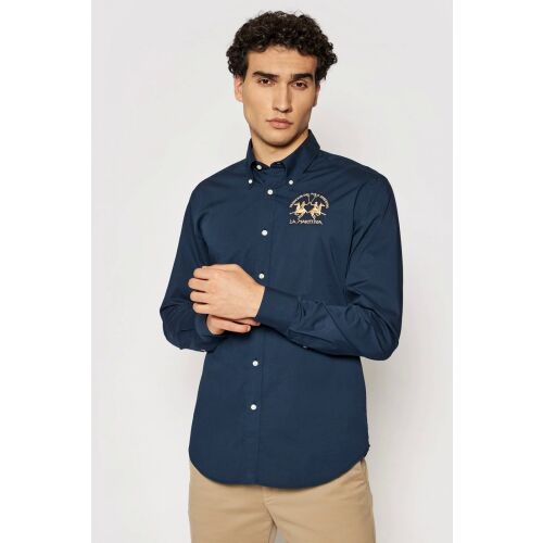 La Martina normál szabású ing hímzett logóval CCMC01 S INTL Sötétkék