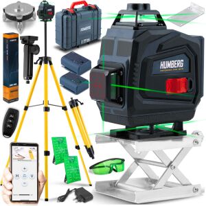 Zestaw poziomicy laserowej Humberg HM-170 4D ze statywem, walizką, akumulatorami i akcesoriami - Poziomowanie laserowe