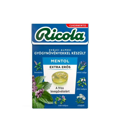 Ricola Extra Erős Mentol Gyógynövénycukorka, Cukormentes, 40g - Cukorka