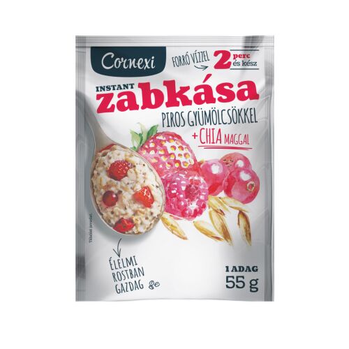 Cornexi instant zabkása piros gyümölcsökkel és chia maggal, 55g - Zabkása