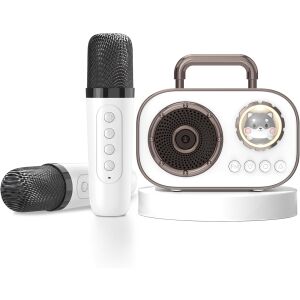 Set 2 Microfoane Karaoke Wireless Soricelul Alb cu Difuzor Portabil, Bluetooth 5.3 - Boxe Portabile
