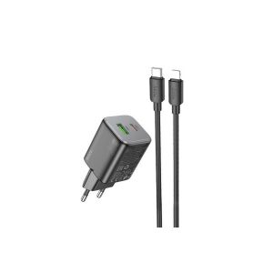 ÎNCĂRCĂTOR DE REȚEA HOCO N41 ALMIGHTY PD20W+QC3.0 (USB - TYPE-C) CU TYPE-C/CABLUL LIGHTNING NEGRU 125308019 - Adaptoare de rețea