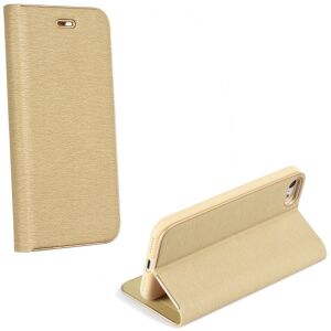 Samsung Galaxy A26 5G SM-A266B złote etui typu flip ze stojakiem, widok z przodu i z tyłu - OEM Kontakty telefoniczne