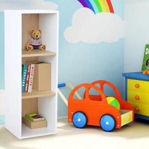 Dulap de depozitare U-Grow cu 3 compartimente, alb și stejar, depozitare în camera copiilor, depozitare jucării, raft de cărți, mobilier pentru copii - Dulapuri pentru copii