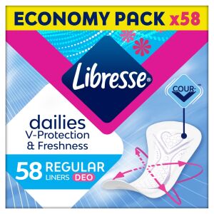 Libresse dailies Regular Deo V-Protection & Freshness  Linere, 58 bucăți, pachet economic - Frumusețe și sănătate