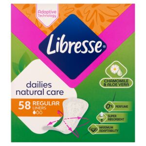 Libresse dailies natural care reguläre Slipeinlagen, 58 Stück, mit Kamille und Aloe Vera, super saugfähig, 0% Parfum, adaptive Technologie - Damenbinden