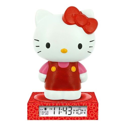 Lampka 3D Hello Kitty z budzikiem, czerwona i biała, wyświetlacz cyfrowy, dekoracja do pokoju dziecięcego