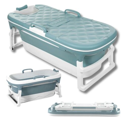 Összecsukható kád masszázshengerrel, összecsukott és kinyitott nézetben