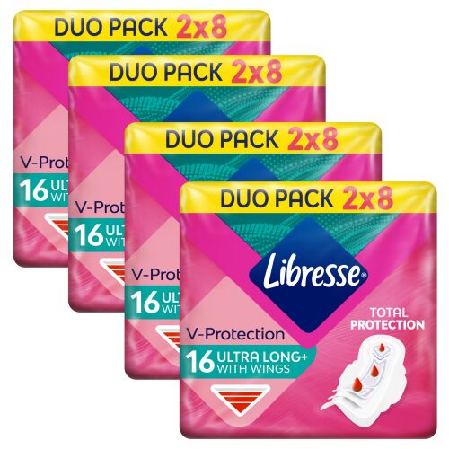 Libresse Ultra Long+ szárnyas egészségügyi betét, 4 csomag 16 darabos