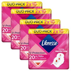 Libresse Ultra+ Normal Damenbinden mit Flügeln, 4 Packungen mit je 20 Stück - Damenbinden