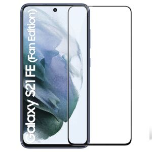 Samsung Galaxy S21 FE kijelzővédő fólia, üvegből, Edzett üveg, teljes képernyő lefedettség, 3D formátum, fekete körvonal, 99H, Átlátszó